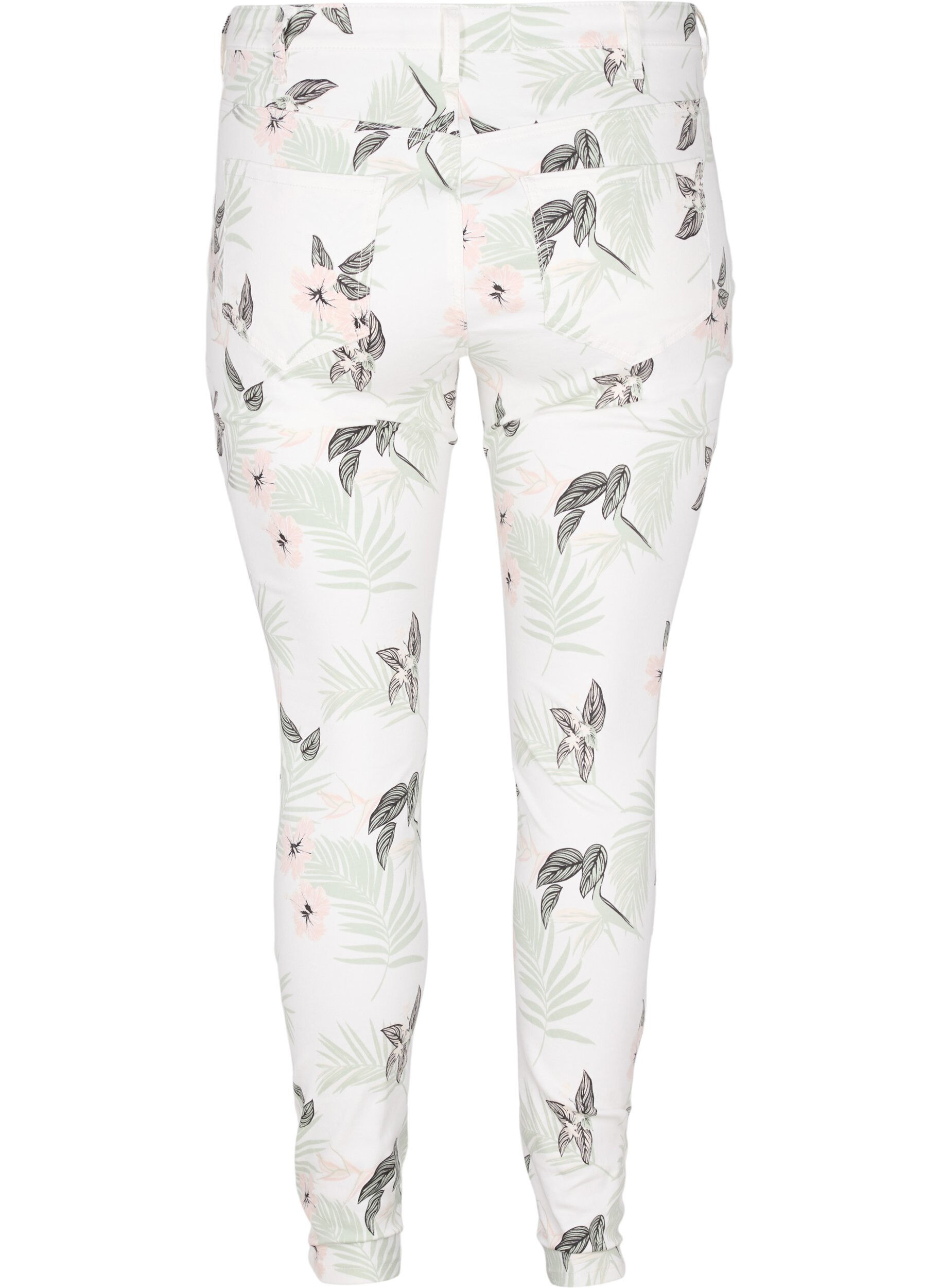 ZizziAmy jeans met hoge taille en bloemenprint, White Flower AOP L78, Packshot image number 1