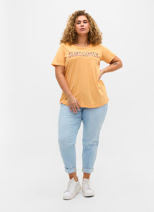 T-shirt en coton à manches courtes avec imprimé, Apricot Nectar SUN, Model image number 2