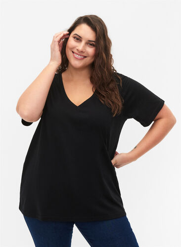 FLASH - T-shirts 2-pack à col en V, Black/Black, Model image number 0