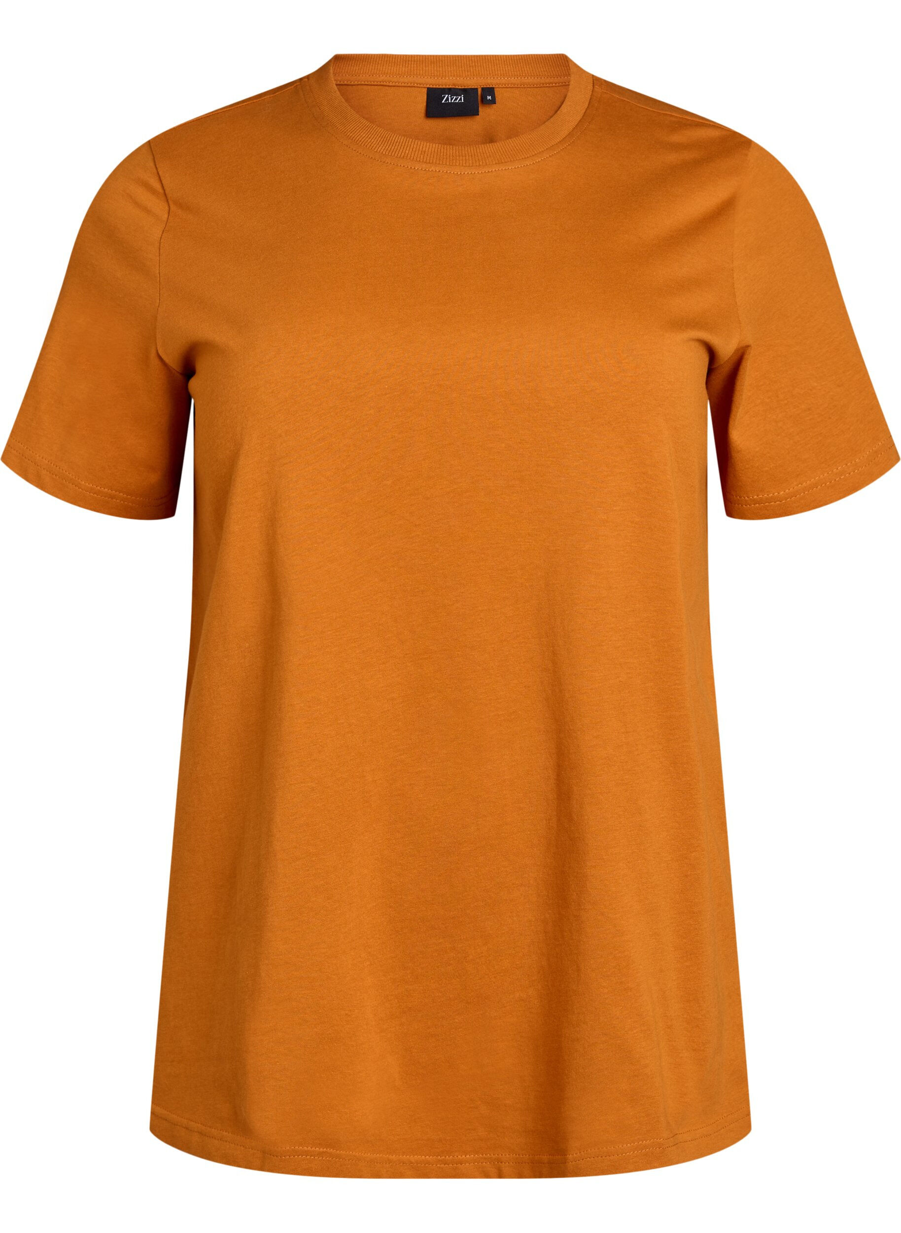ZizziBasic katoenen T-shirt met ronde hals, Oranje, Packshot image number 0