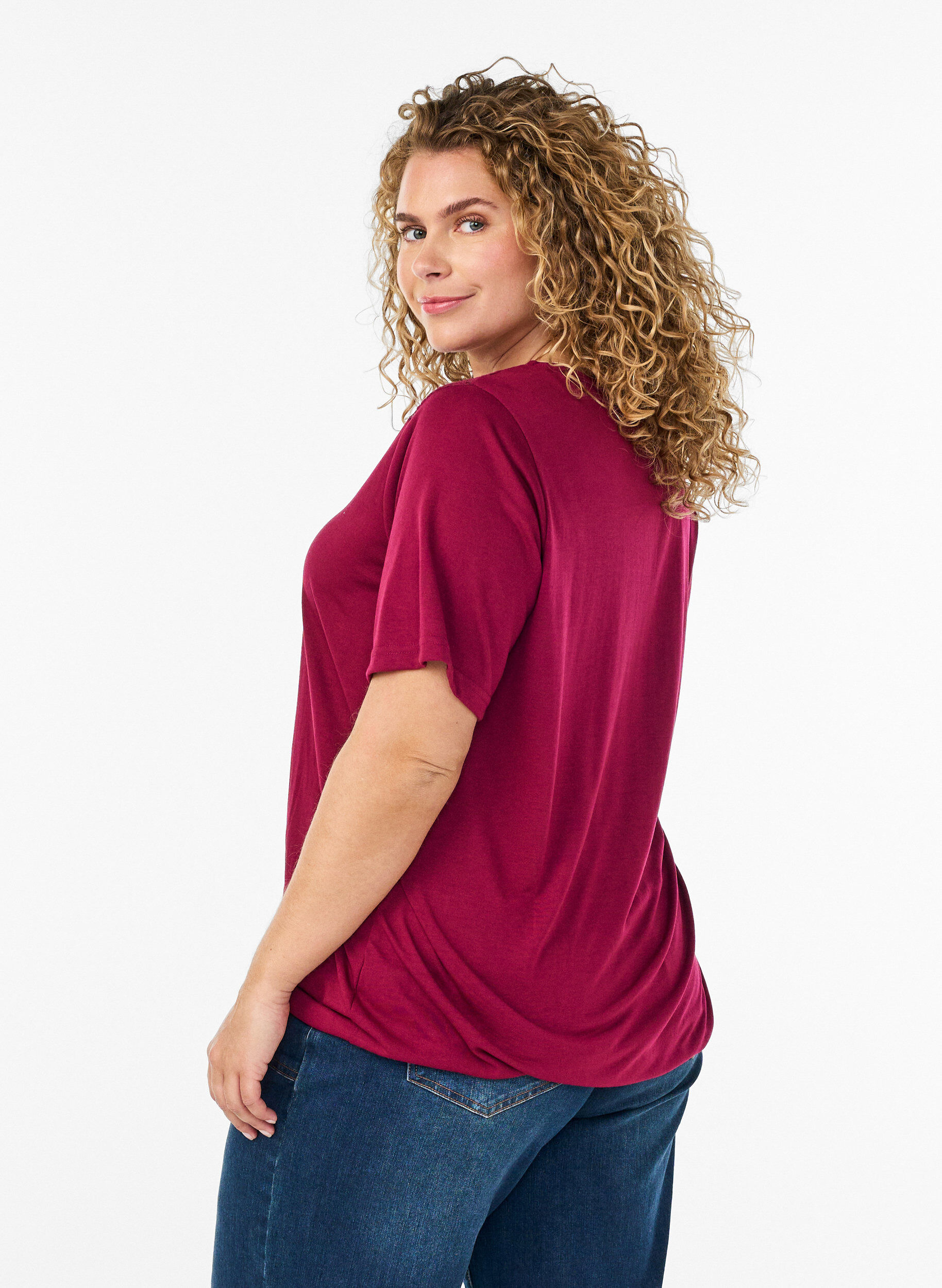 ZizziBlouse avec empi&egrave;cement en dentelle et manches ballon, Rouge, Model image number 2