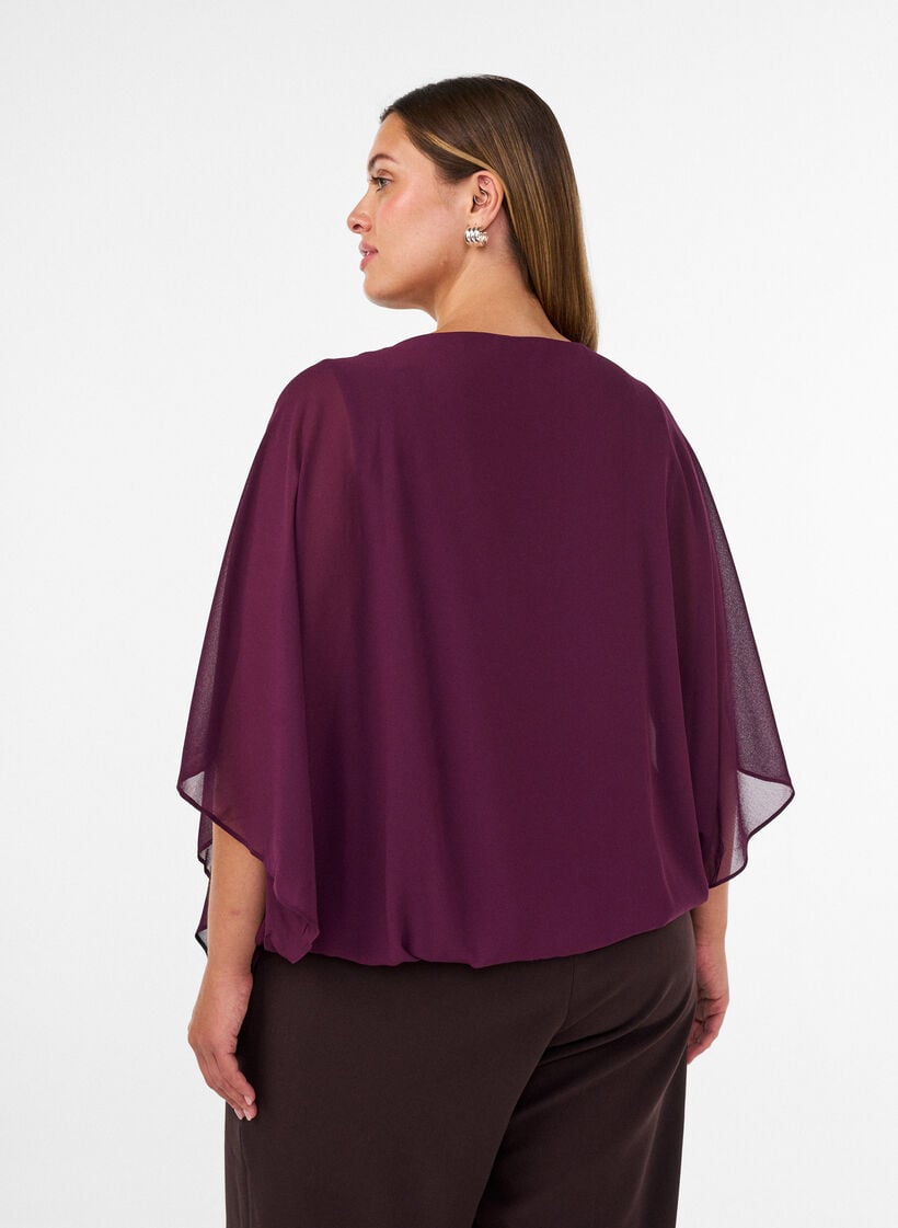 Blouse en mousseline avec effet ballon, Violet, Model image number 2