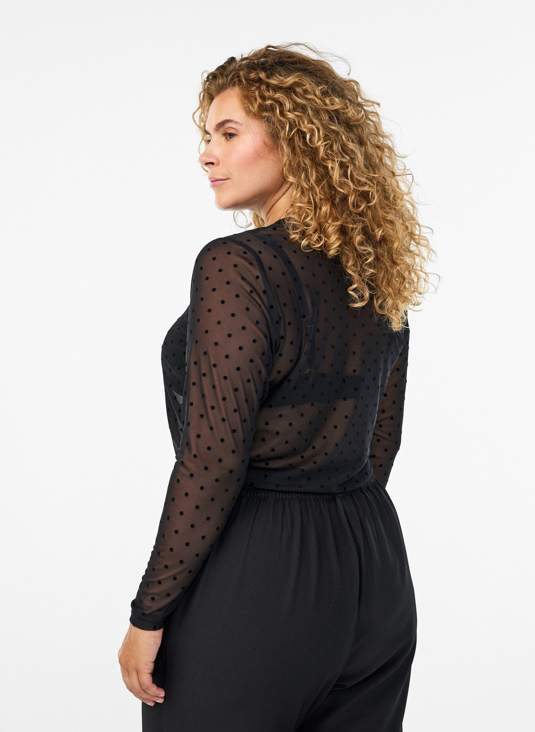 ZizziMesh blouse met stippen, Zwart, Model image number 2