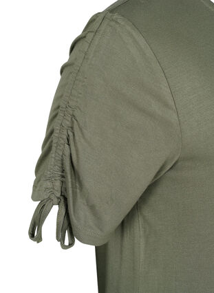 Viscose jurk met korte mouwen en koordjes, Dusty Olive, Packshot image number 3