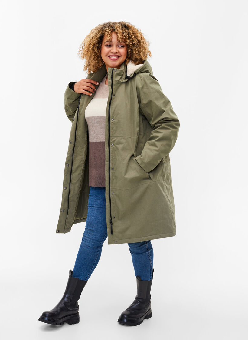 Veste imperméable avec capuche amovible, Dusty Olive, Model image number 2