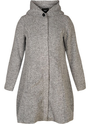 Lange jas met capuchon en wol, Light Grey Melange, Packshot image number 0
