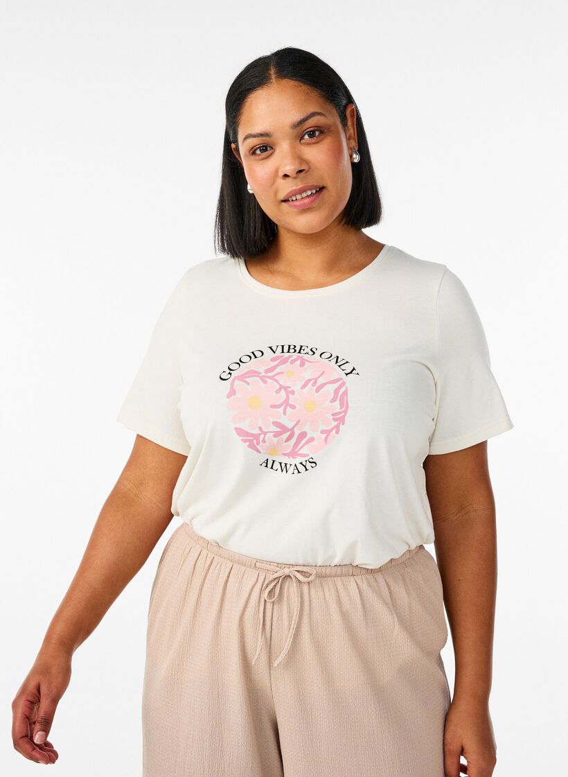 T-shirt imprim&eacute;, Vanille, Model image number 0