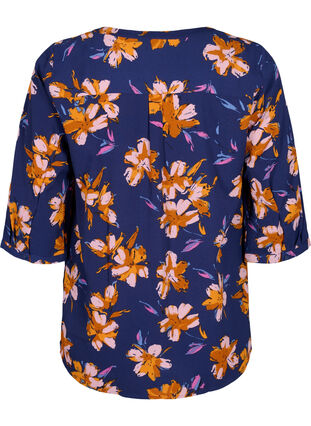 Gebloemde blouse met 3/4 mouwen, Peacoat Flower AOP, Packshot image number 1