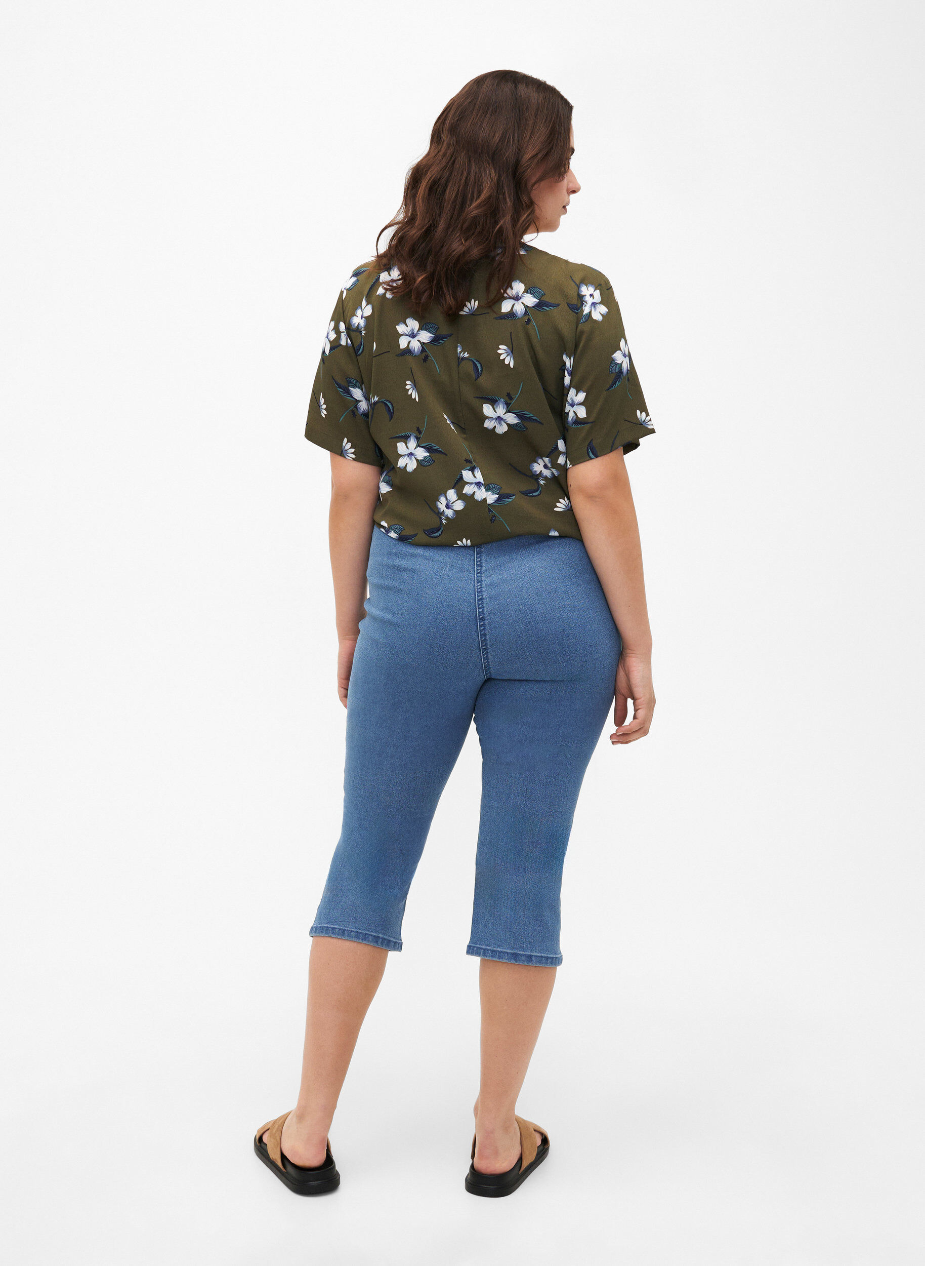 ZizziFLASH - denim capri broek met hoge taille en slanke pasvorm, Blauw, Model image number 2