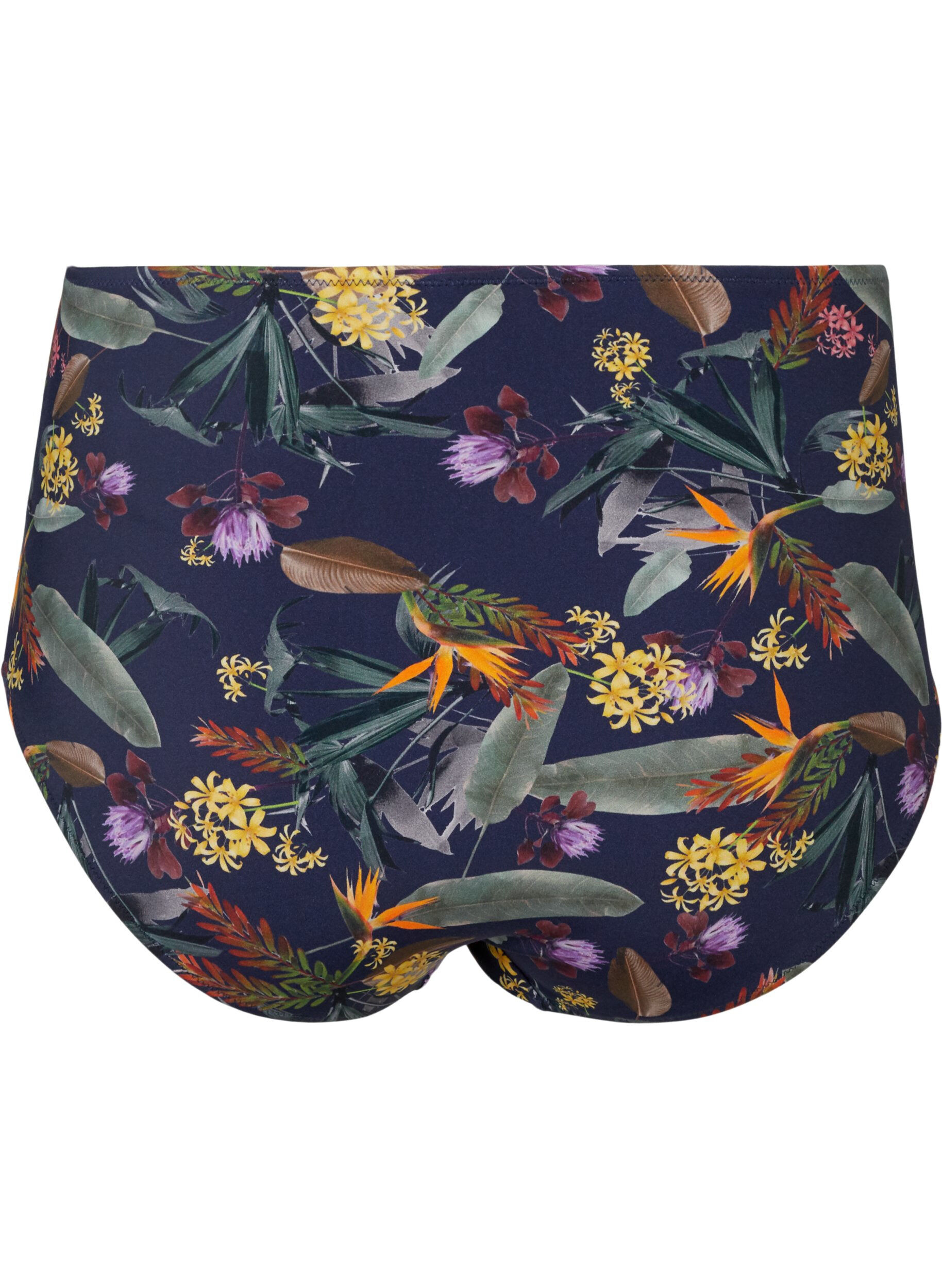 ZizziBikinibroekje met hoge taille en bloemenprint, Night Sky Flower, Packshot image number 1