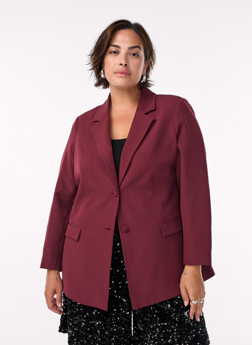 Blazer classique avec fermeture &agrave; boutons, Bordeaux, Model image number 0