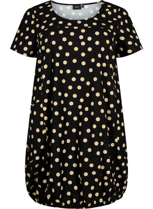 Bedrukte katoenen jurk met korte mouw, Black W. dot, Packshot image number 0