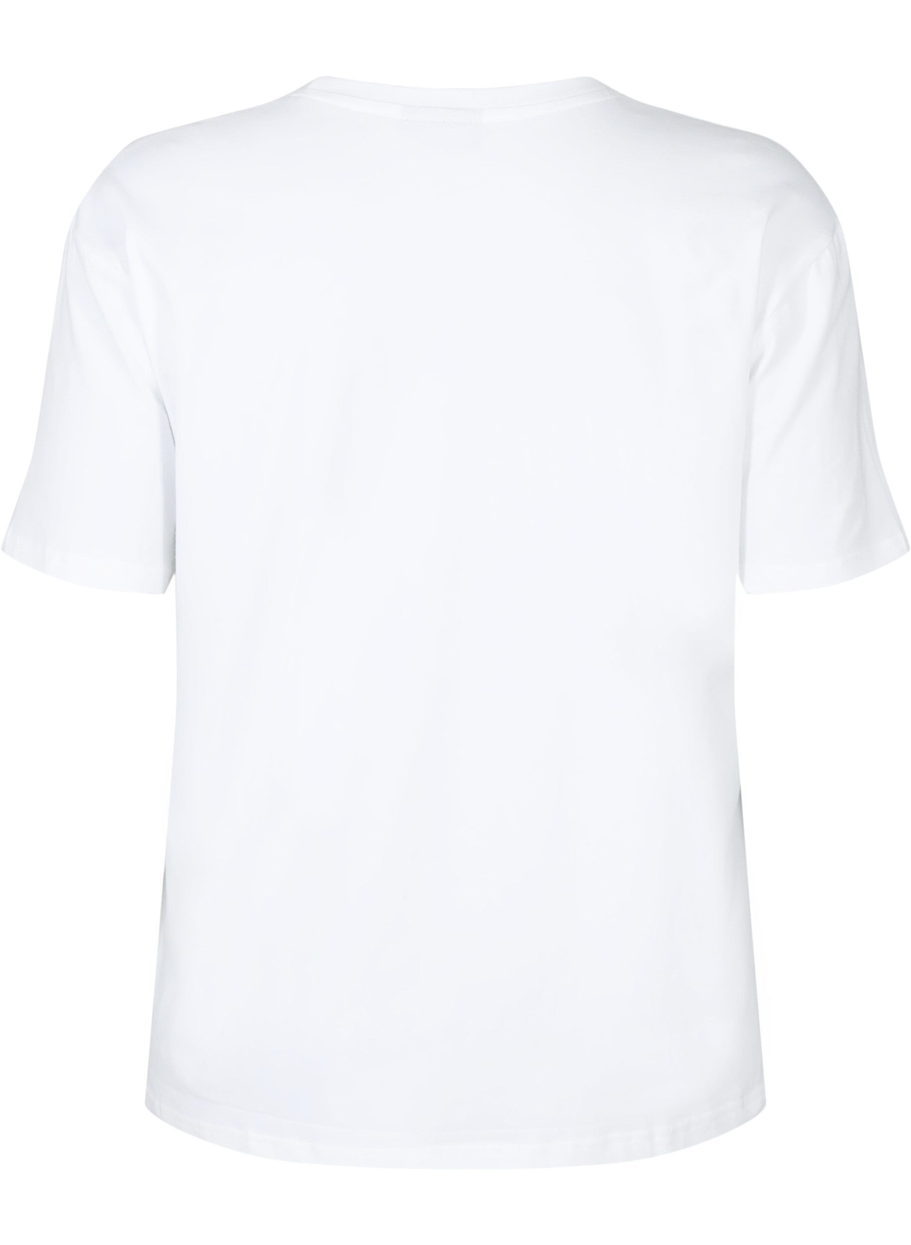 Zizzi T-shirt en coton biologique avec des similipierres, White, Packshot image number 1