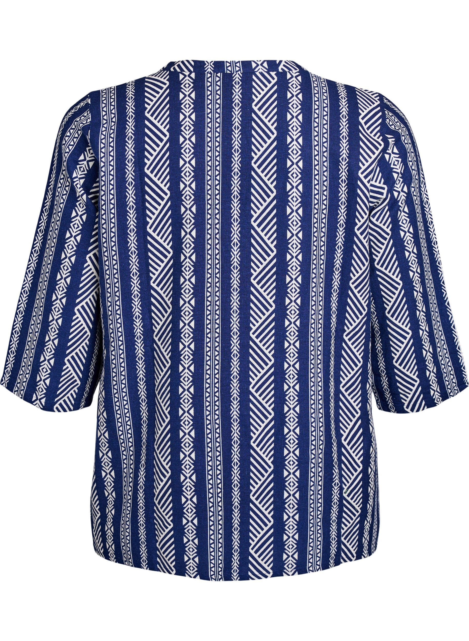 ZizziGestreepte blouse in een mix van linnen en viscose, Blauw, Packshot image number 1