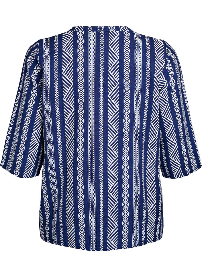 Gestreepte blouse in een mix van linnen en viscose, Blauw, Packshot image number 1