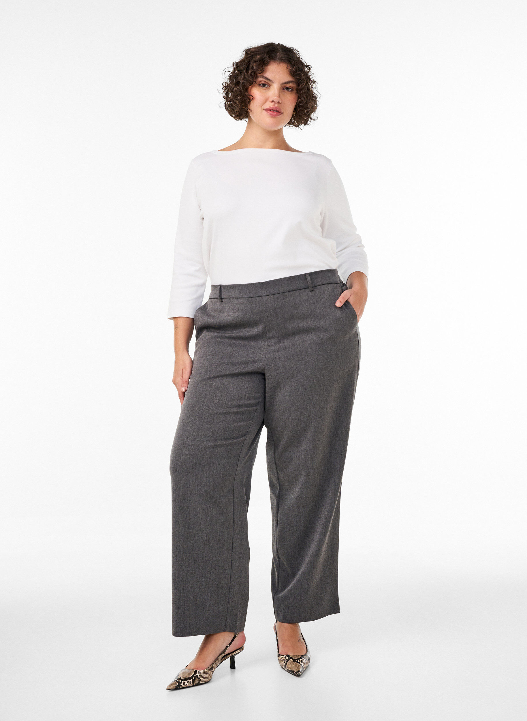 ZizziHoogtailleerde pantalon met rechte pasvorm, Grijs, Model image number 0