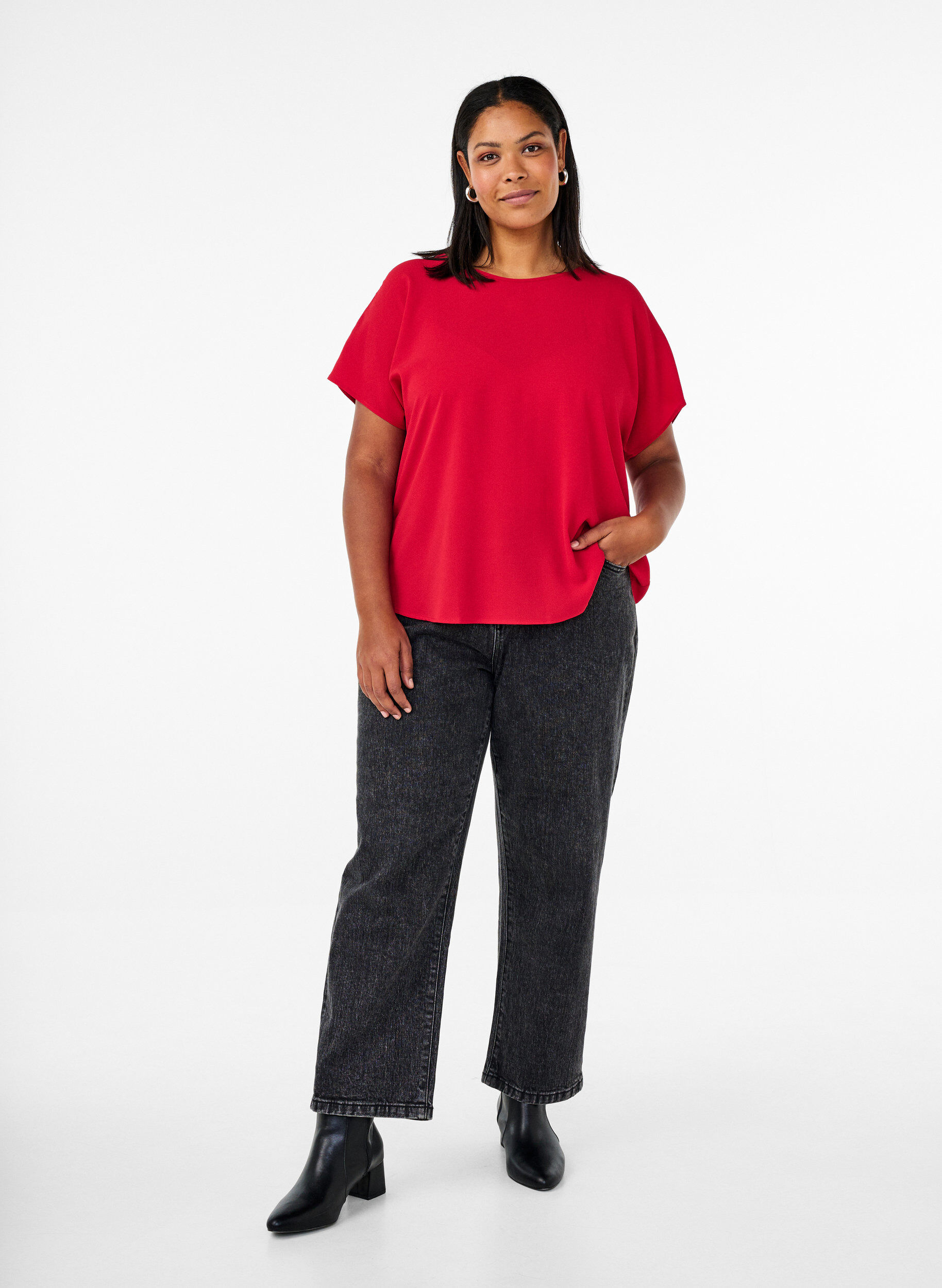 ZizziBlouse met korte mouwen en een ronde halslijn, Rood, Model image number 1
