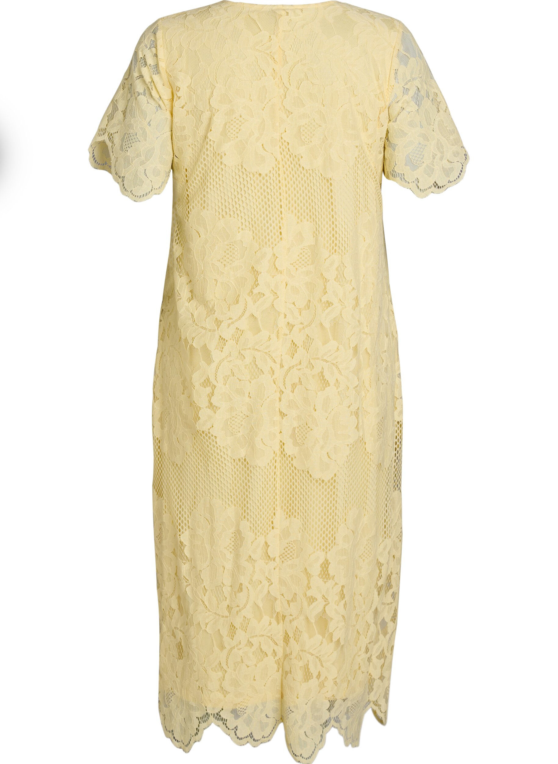 Zizzi Robe midi en dentelle avec bords festonn&eacute;s, Jaune clair, Packshot image number 1