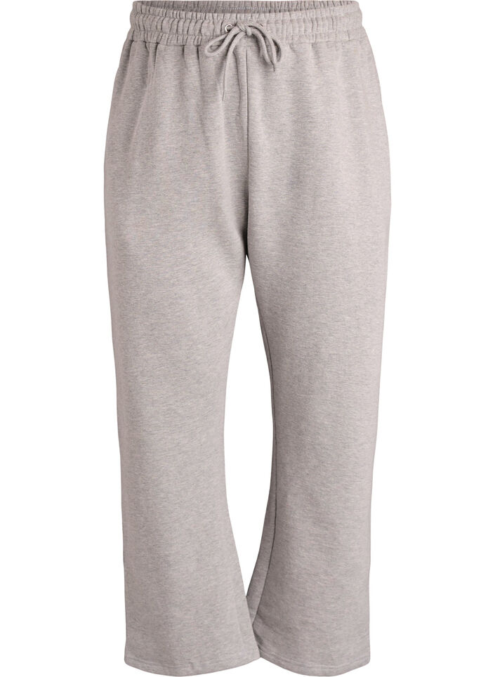 Joggingbroek met hoge taille en geborstelde binnenkant, Grijs, Packshot image number 0