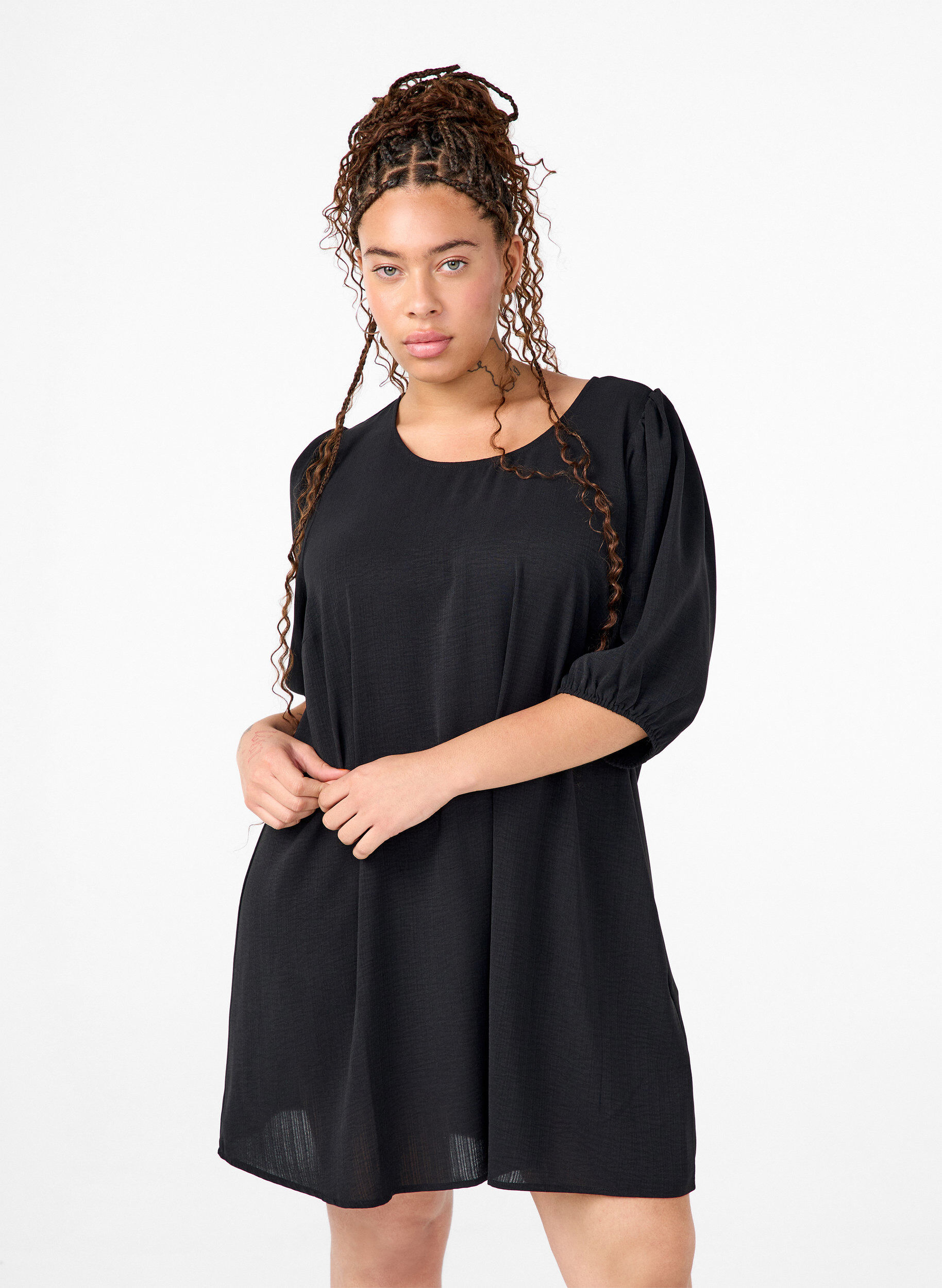 Zizzi Robe courte avec n&oelig;ud dans le dos, Black, Model image number 0