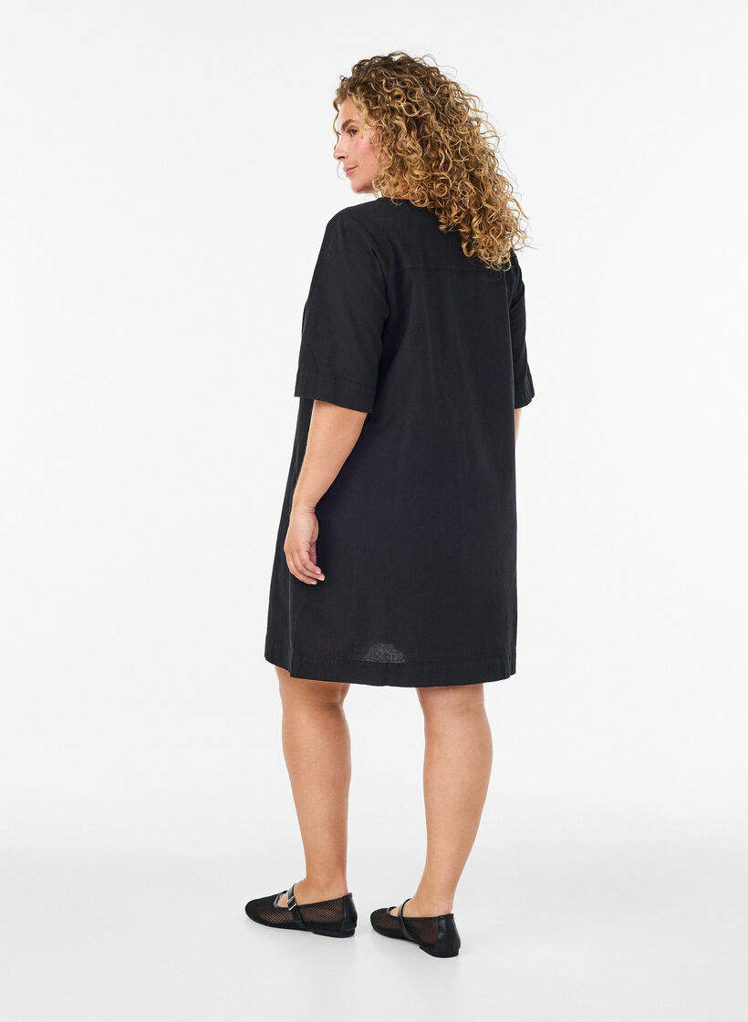 Robe en coton avec manches courtes et poches, Noir, Model image number 2