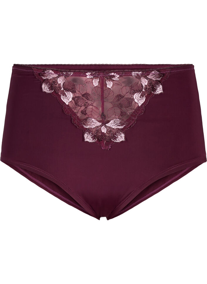 Microfiber slip met bloemenborduursel, Donker Bordeaux, Packshot image number 0