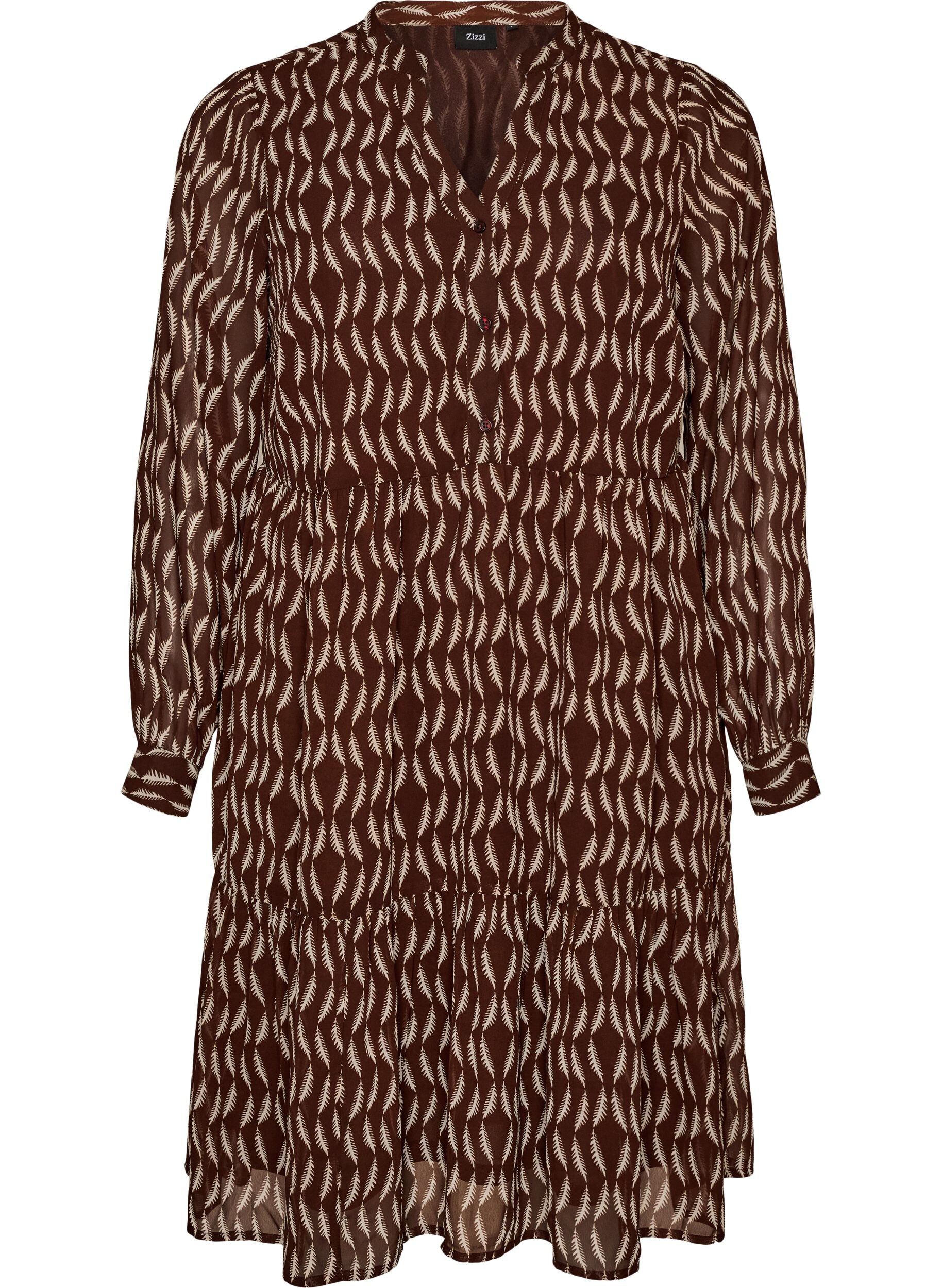 Robe &agrave; imprim&eacute; int&eacute;gral et volant superpos&eacute;