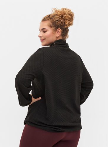 Sweatshirt met hoge hals en verstelbaar elastisch koord, Black, Model image number 1