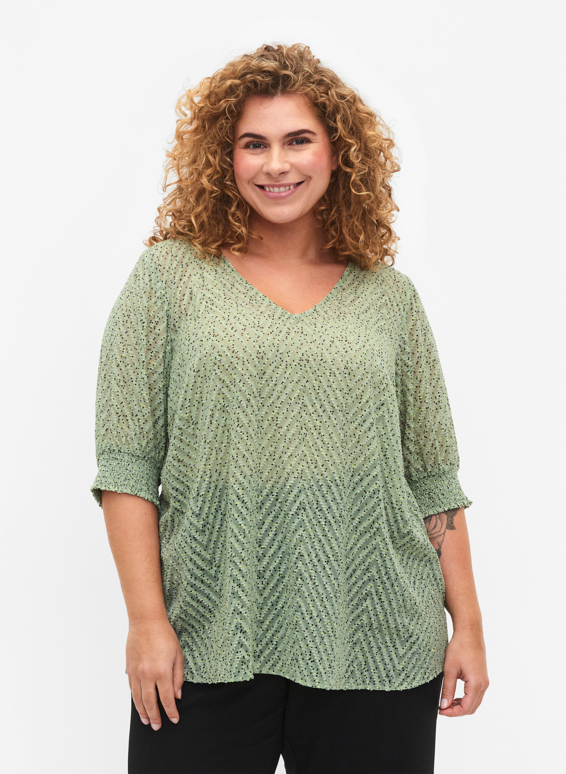 ZizziGestippelde blouse met 1/2 mouwen, Seagrass Dot, Model image number 0