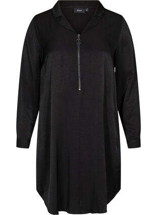 Robe à manches longues avec col et fermeture éclair, Black, Packshot image number 0