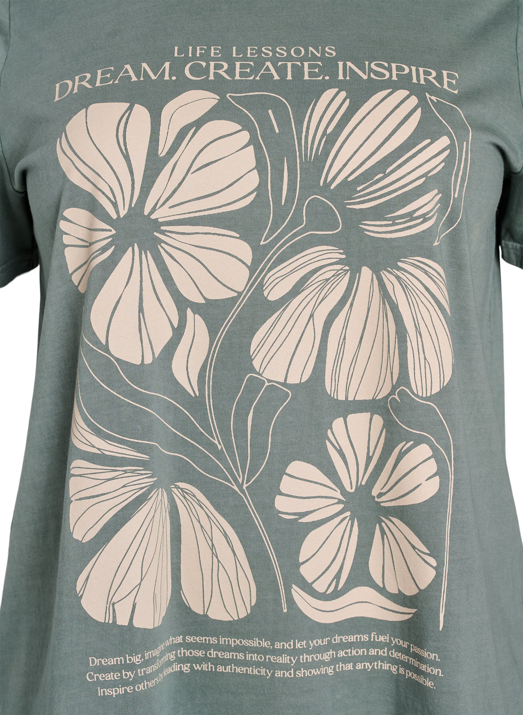 ZizziT-shirt met tekst en bloemenprint van biologisch katoen, Groen, Packshot image number 2