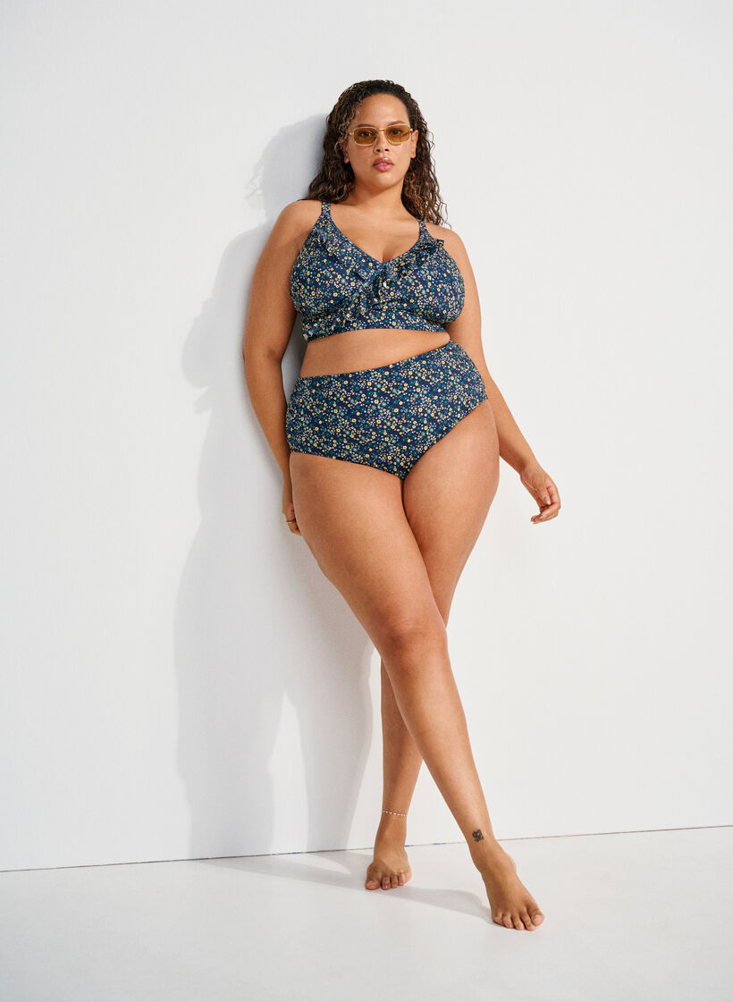 Bikinibroekje met print en hoge taille, Groen, Image image number 0