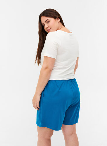 Short ample en coton avec poches, Fjord Blue, Model image number 1