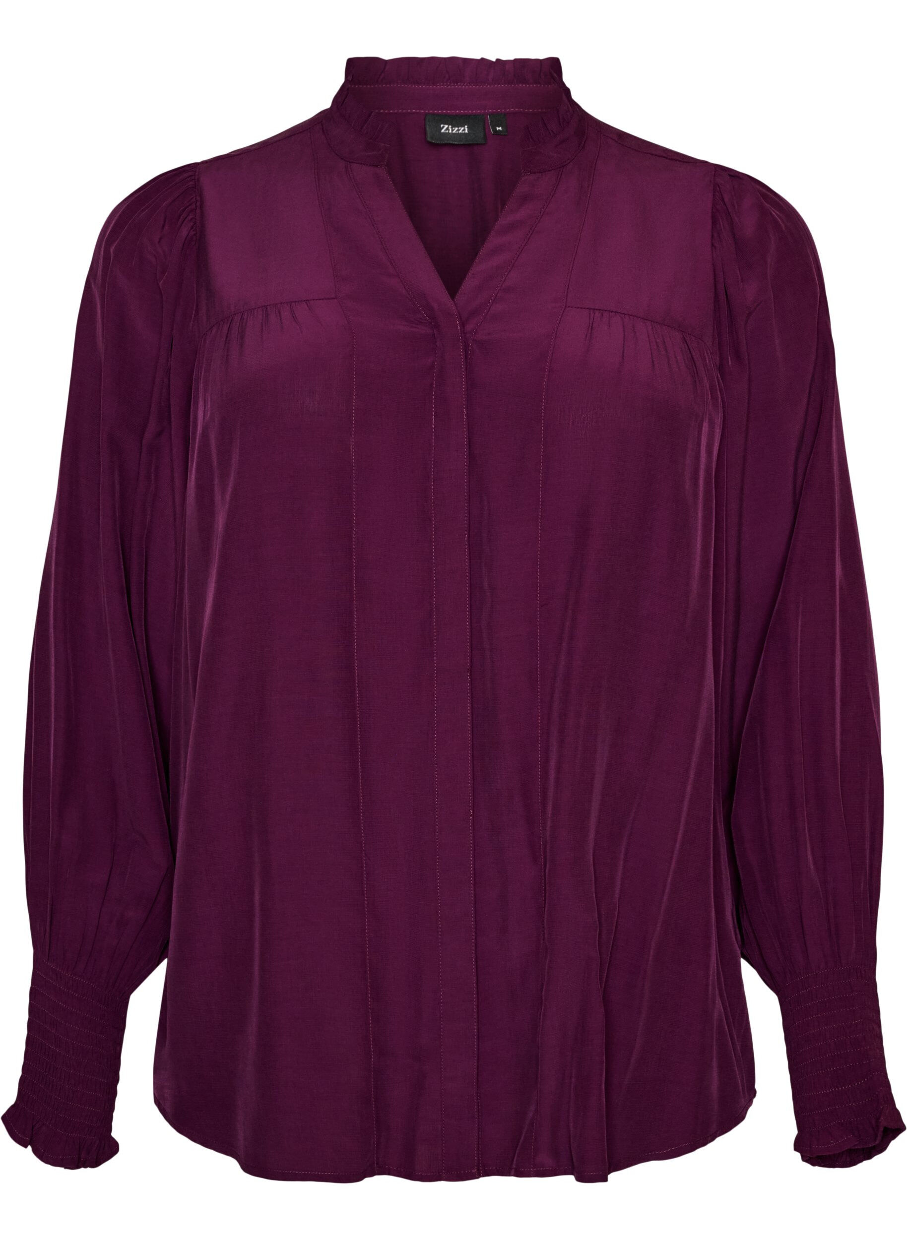 Blouse avec col &agrave; volants et fronces