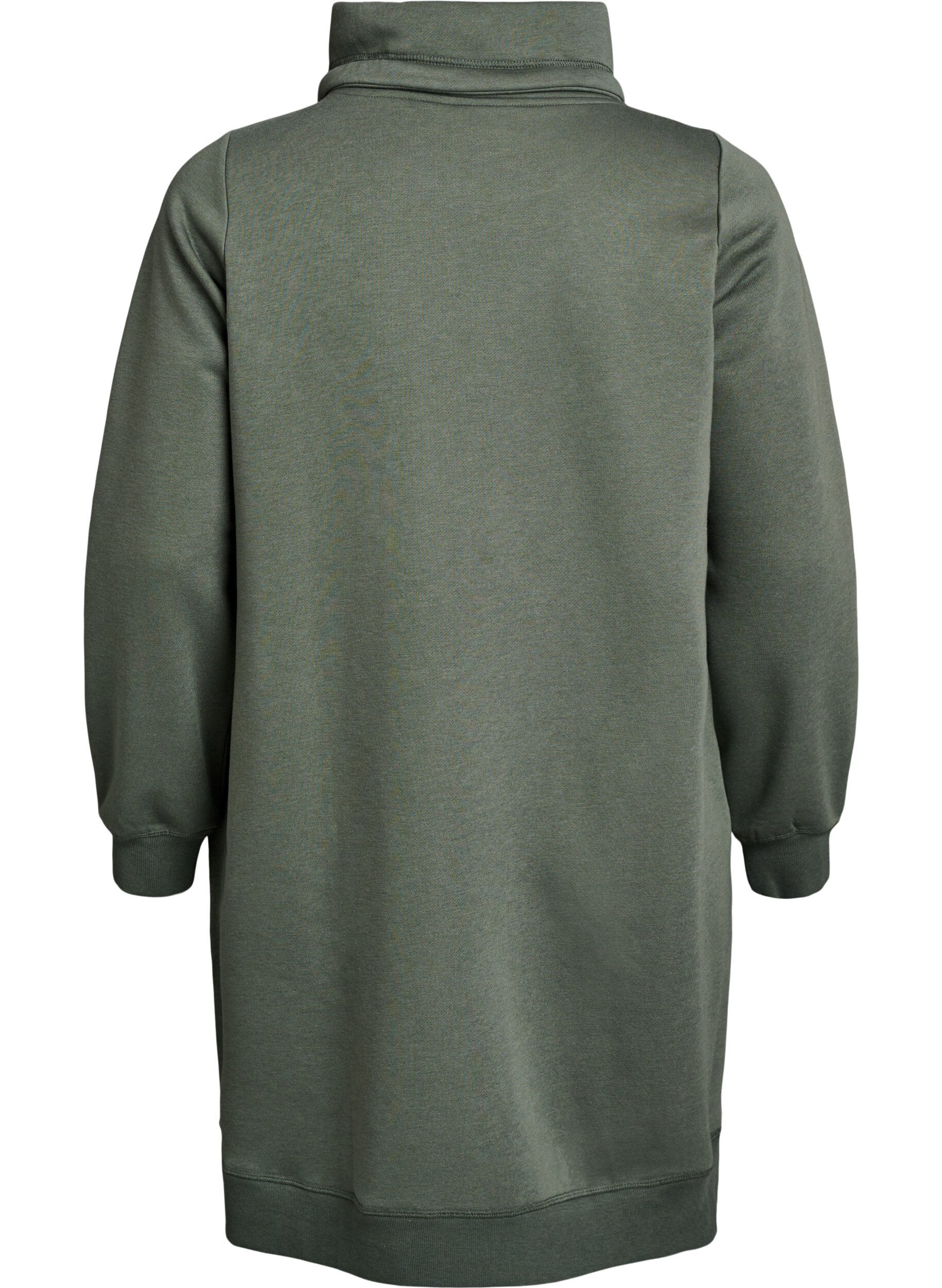 ZizziFLASH - Kort sweatshirt jurk met hoge kraag en zakken, Groen, Packshot image number 1