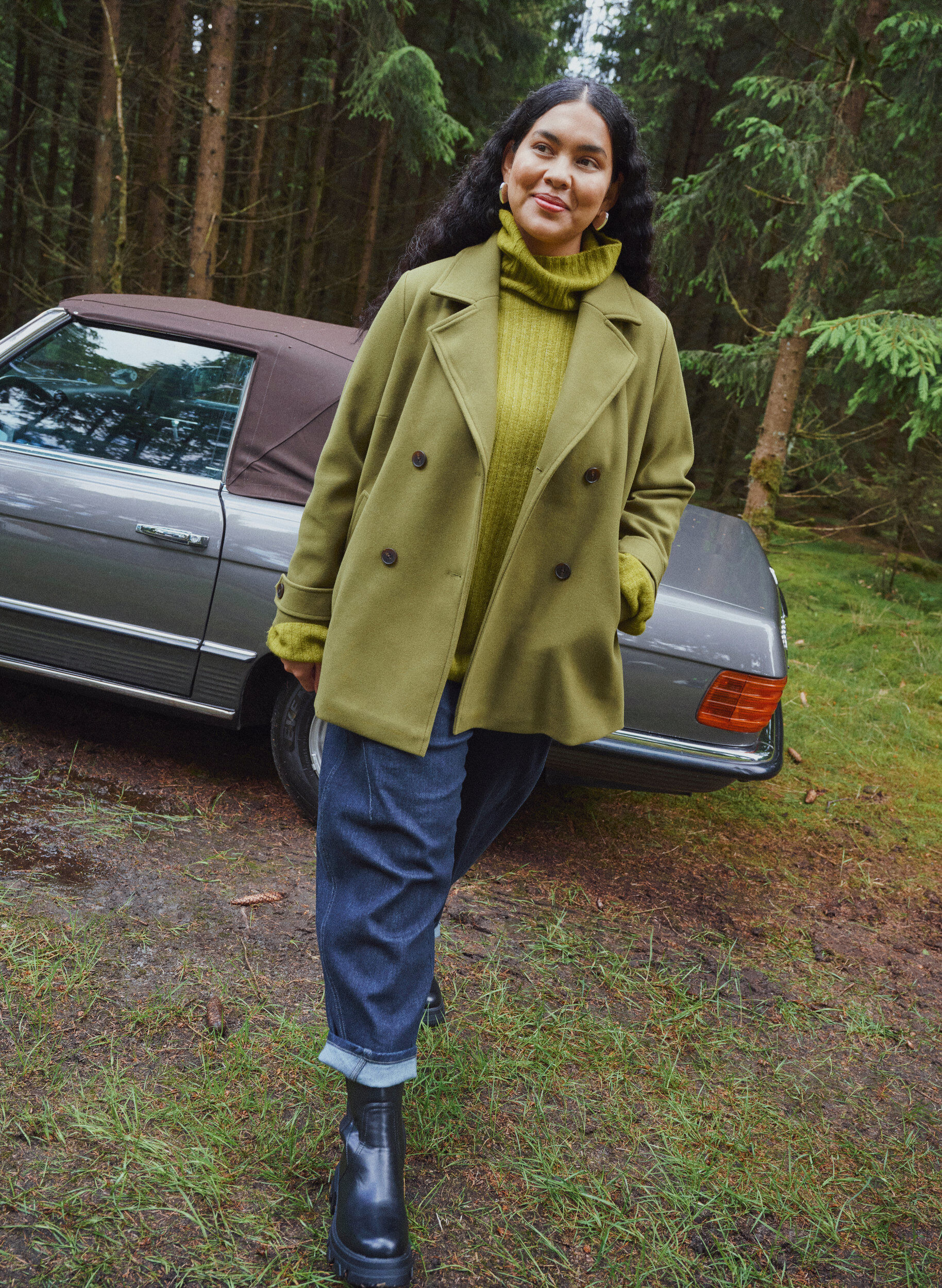 ZizziKorte jas met dubbele knoopsluiting, Groen, Image image number 0