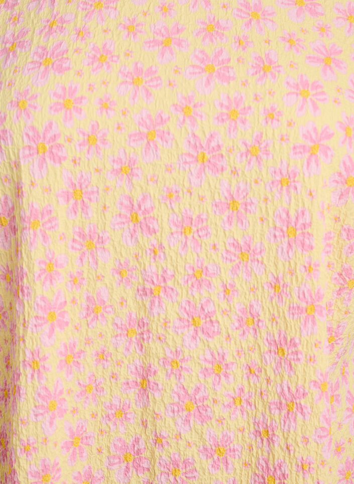 Robe courte avec texture froiss&eacute;e et manches courtes, Jaune, Packshot image number 2