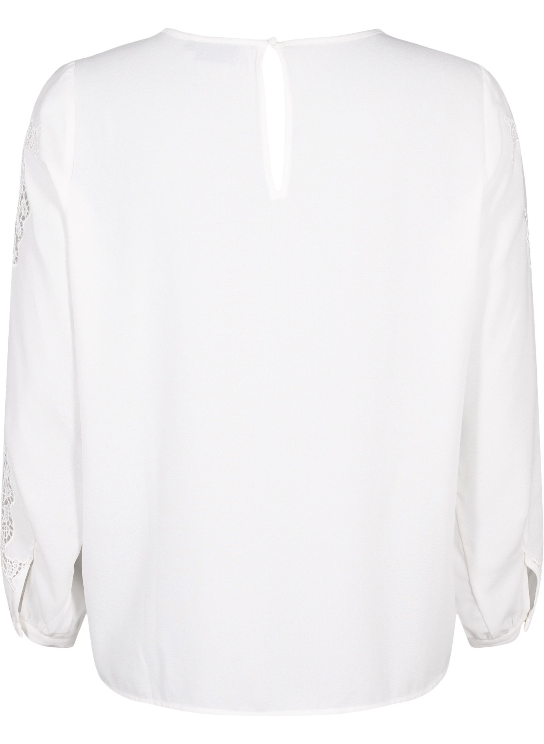ZizziBlouse met lange mouwen en gehaakte details, Bright White, Packshot image number 1