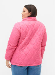 Doorgestikte jas met rits en zakken, Hot Pink, Model