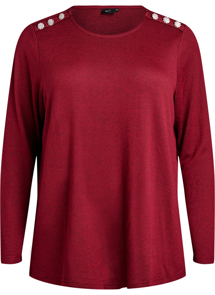 Blouse met decoratieve knopen, Rood, Packshot image number 0