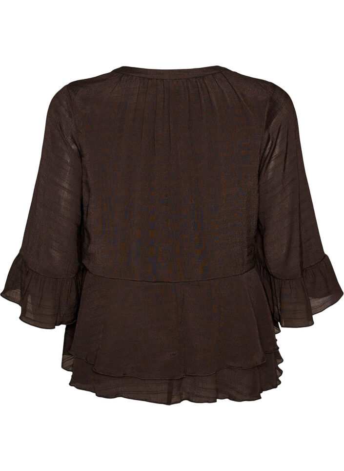 Blouse &agrave; manches 3/4 et volants, Marron, Packshot image number 1