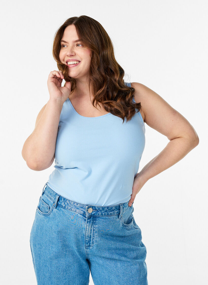 Haut basic uni en coton, Bleu Clair, Model image number 0