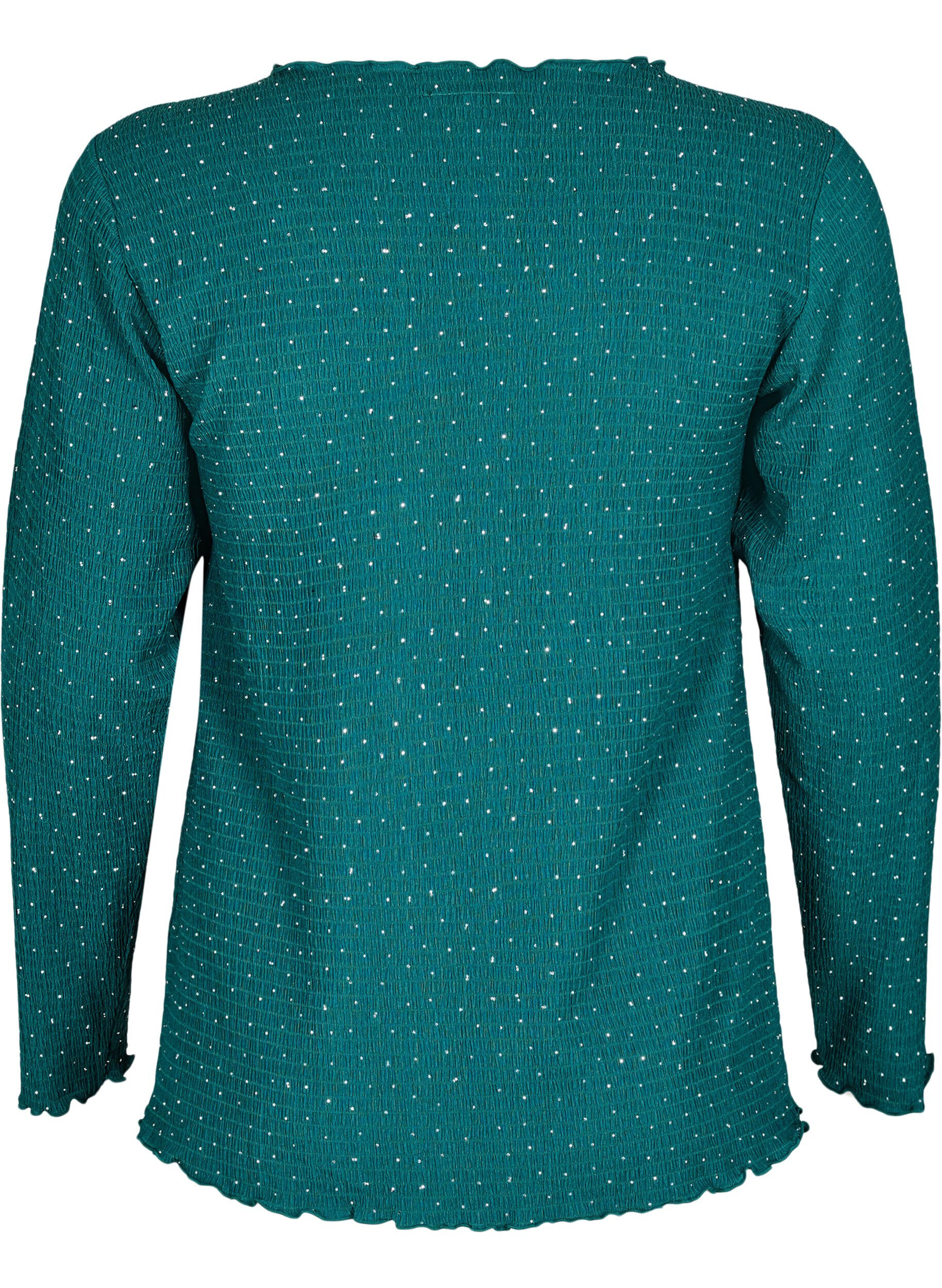 ZizziBlouse met lange mouwen en strassstenen, Groen, Packshot image number 1