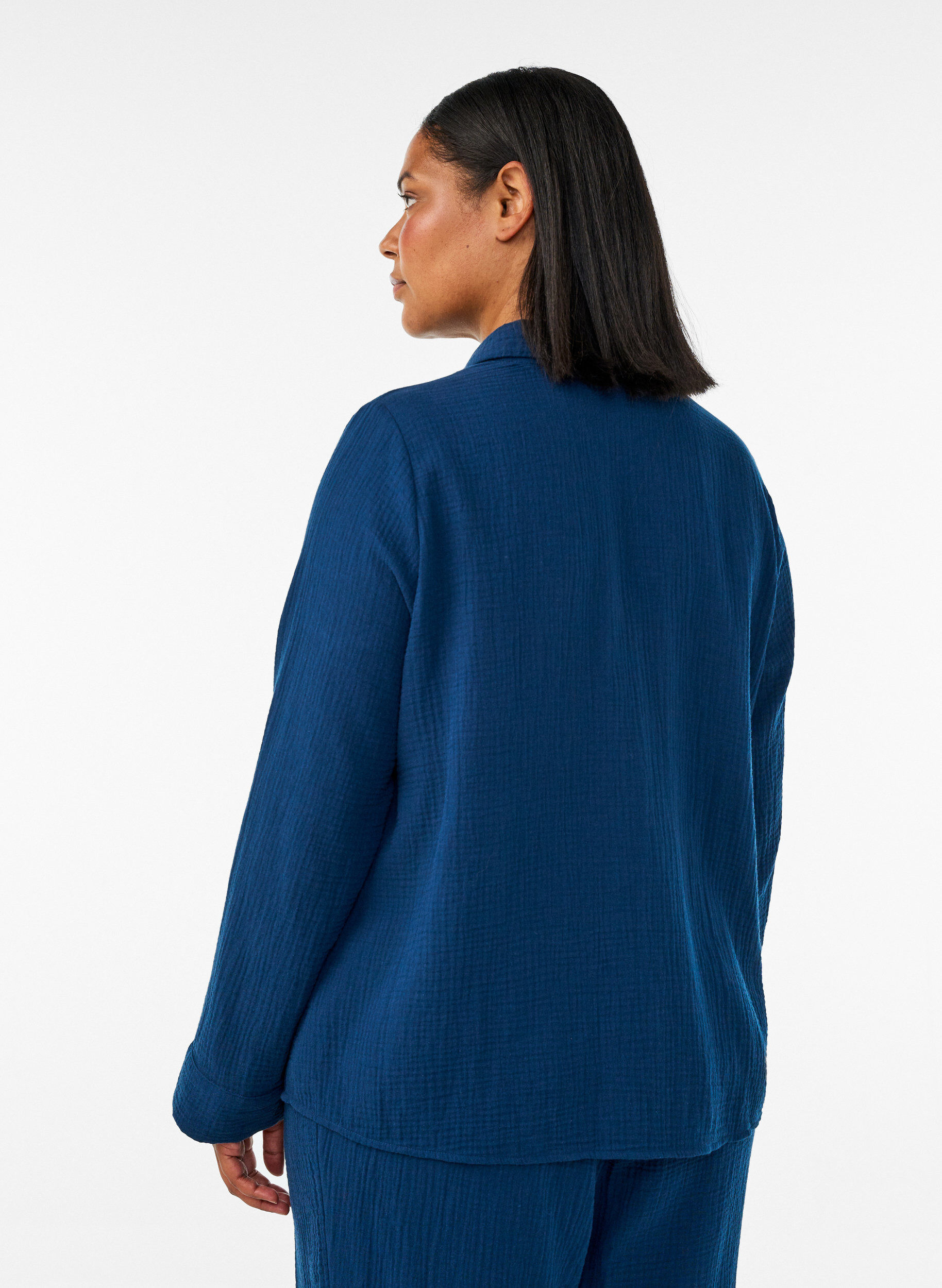 ZizziKatoenen mousseline nachthemd met lange mouwen, Blauw, Model image number 2