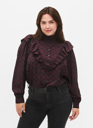 Chemise blouse en viscose avec des détails froncés, Winetasting w. Black, Model image number 0