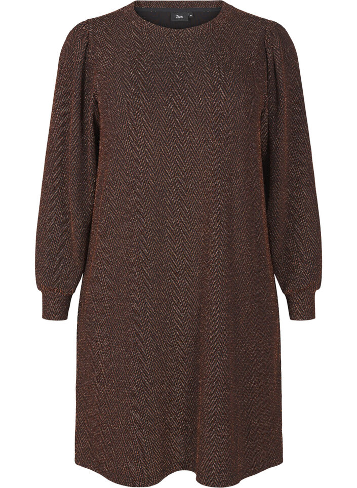 Jurk met zigzagpatroon en glitter, Copper ZigZagShimmer, Packshot image number 0
