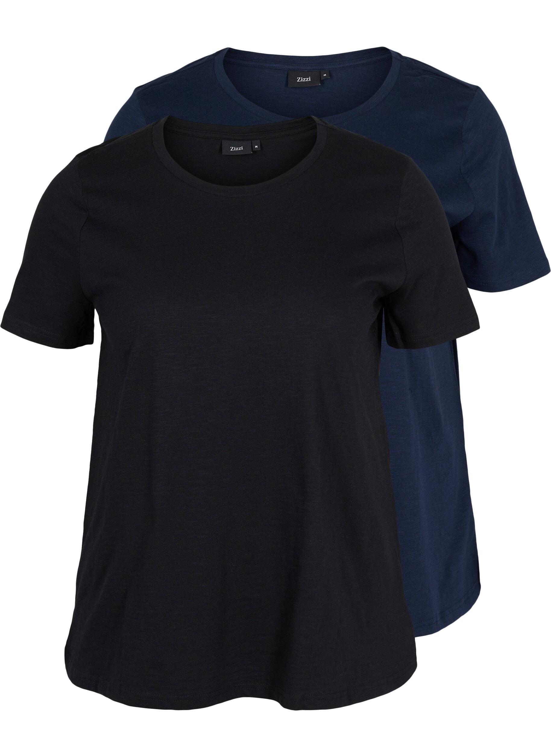 ZizziSet van 2 basic t-shirts in katoen, Black/Navy Blazer, Packshot image number 0