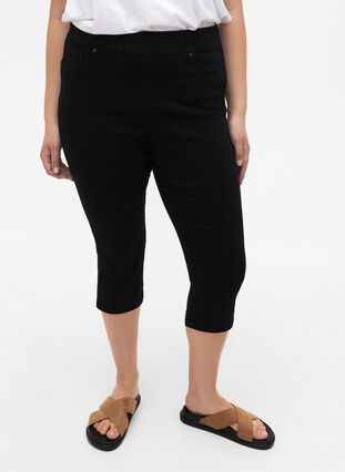  Pantacourts en jean avec ceinture élastique, Black, Model image number 2