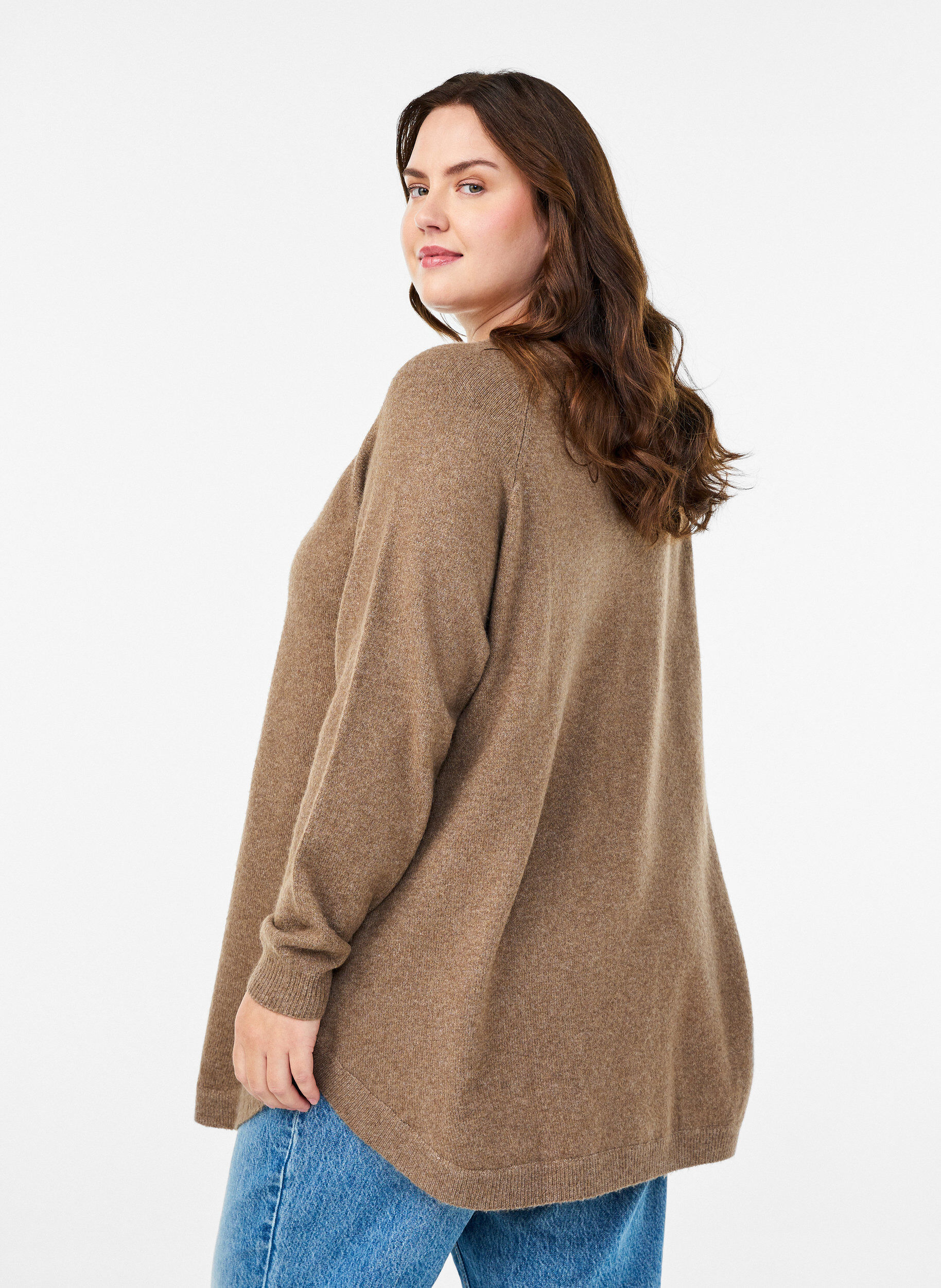 ZizziLange gebreide blouse met balknopen, Bruin, Model image number 2