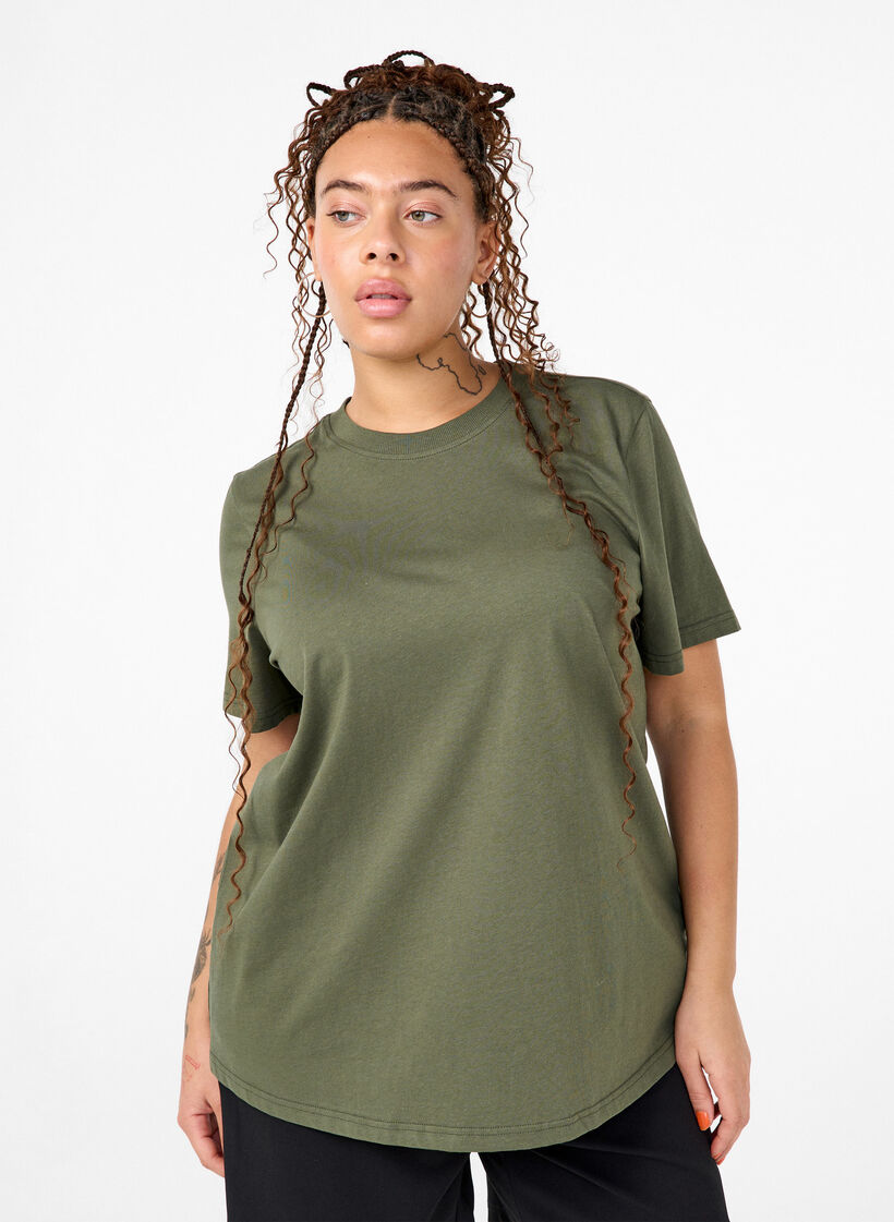 Basic katoenen T-shirt met ronde hals, Groen, Model image number 0